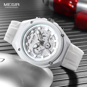 MEGIR New Sport Chronograph Quartz Watches for Men Women Waterproof Luminous Unisex Couple Wristwatch with Silicone Strap