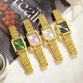 Women Watches Business Luxury Ladies Fashion Quartz Watch Simple Scale Square Quality Gold Plated Stainless Steel Folding Clock