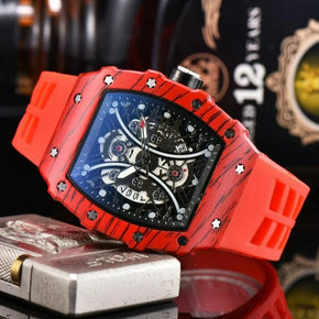 Wood Grain Unisex Watch Barrel Shape Hollow Fashion Business Quartz Watch